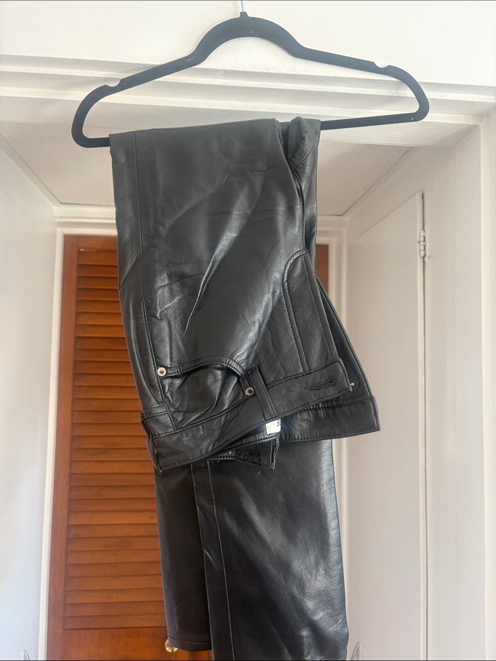 Agolde Black Leather Pants with Silver Hardware
